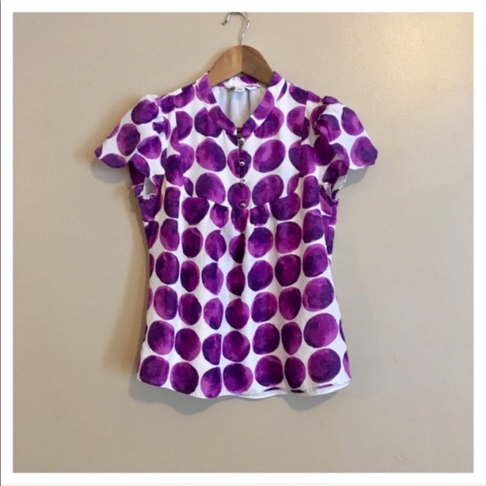 BANANA REPUBLIC Deep Plum Dotted Flutter Top